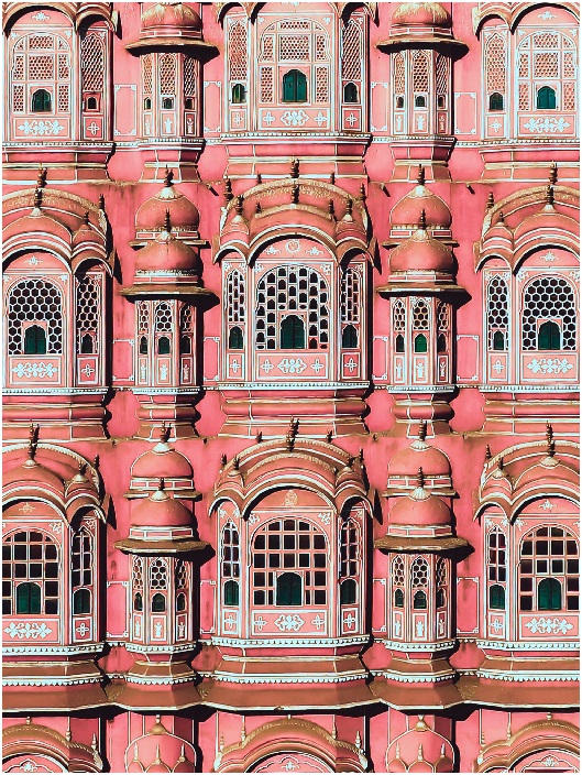Jaipur, India - January 20, 2020. View of Hawa Mahal (Wind Palace) in Jaipur, India. Hawa Mahal is one of the prominent tourist attractions in Jaipur city.